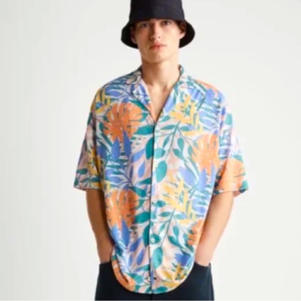💝 Zara~NWT~Joinlife Men’s Multi Color Floral Leaf Button Down Shirt-Medium